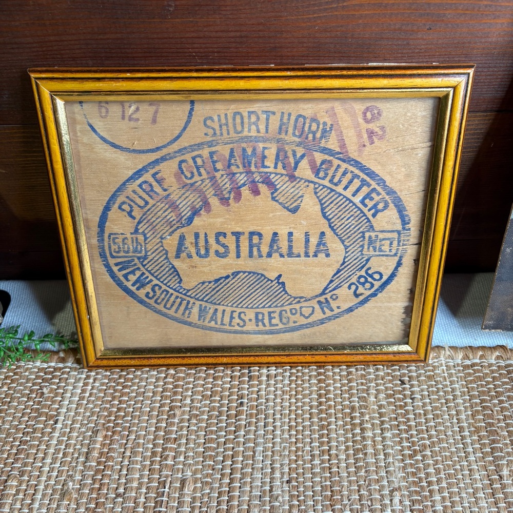 Vintage Advertising Crate Salvage Framed Shorthorn Australia Butter